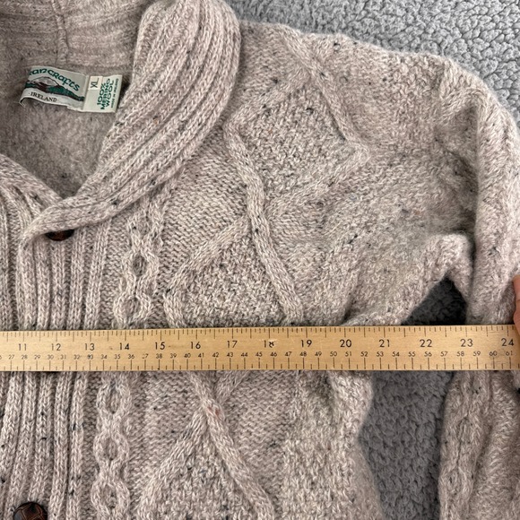 Aran Crafts Ireland Sweater Mens XL Beige Wool Cable Knit Shawl Collar Cardigan - Picture 6 of 12